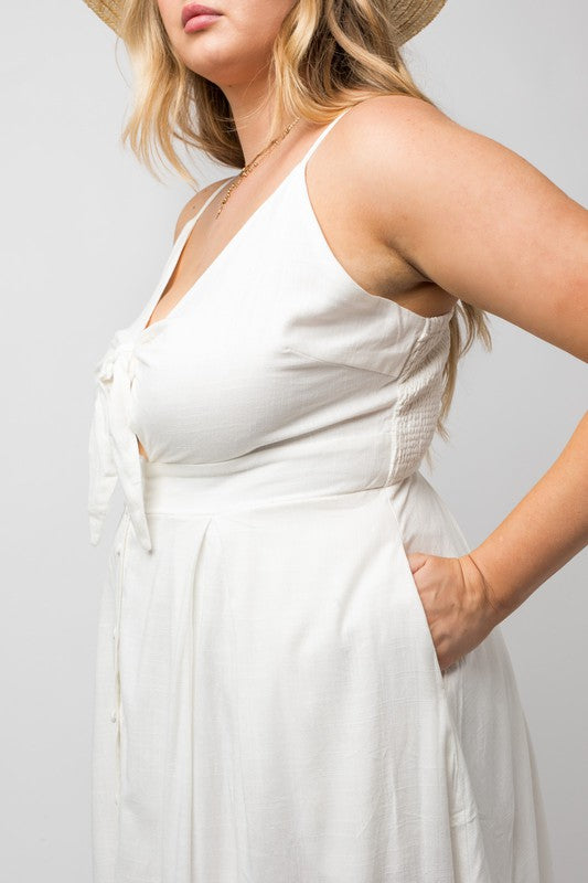 Daria White Tie Front Dress (Curvy)